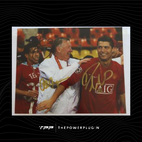 Cristiano Ronaldo, Carlos Tévez, and Sir Alex Ferguson at Manchester United (UEFA Champions League 2008) – Signed Photo