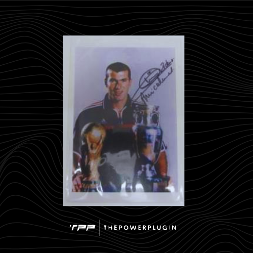 Zinedine Zidane with World Cup & EURO Trophies – Signed Photo